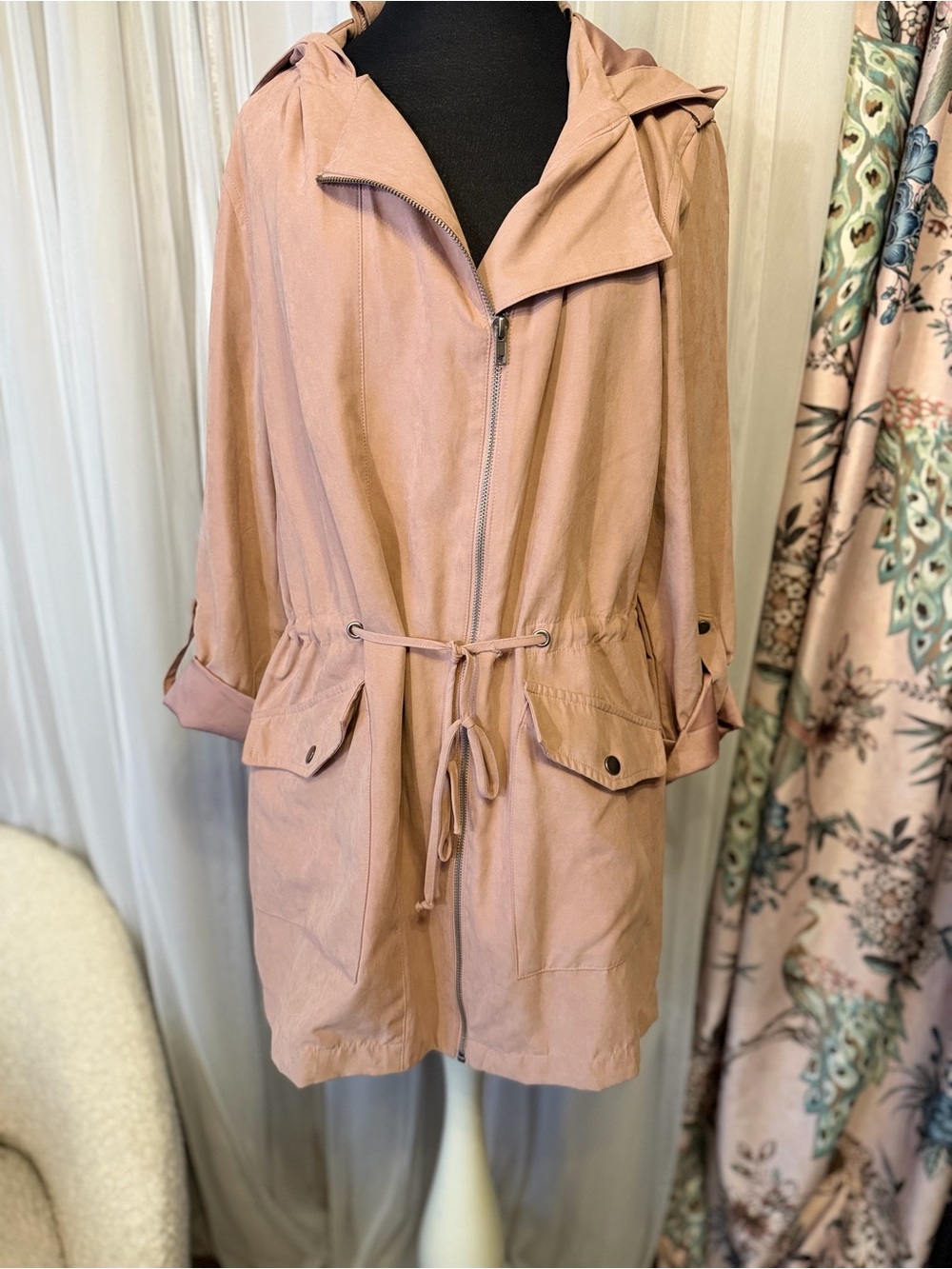 Light Pink Hooded Drawstring Anorak Jacket